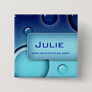 Salon Spa Name Tag Button Brooch Bubbles blue