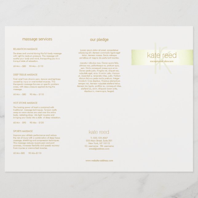 Salon Spa Service Menu Triple Lime Green (Devant)