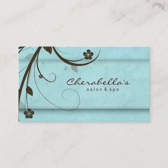 Salon Spa Watery Blue Floral Elegant Business Card (Front)