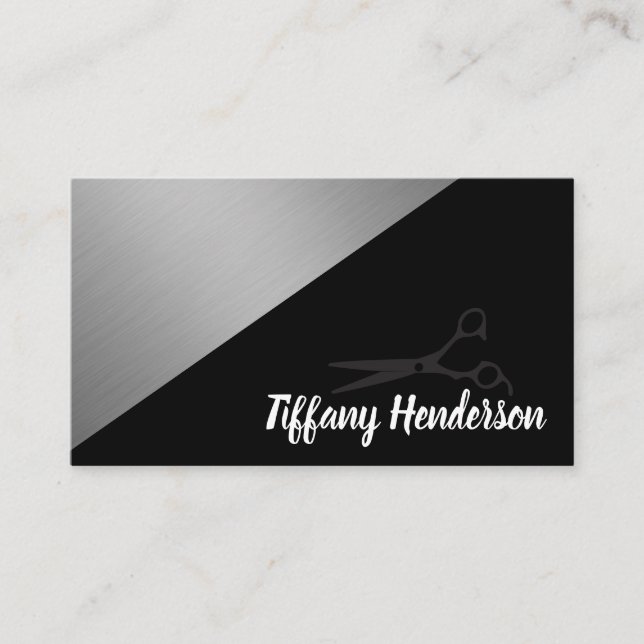 Salon Stylist / Silver Metallic Black Two Tone Business Card (Front)