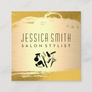 Salon Stylist Tools   Gold Brushed Gold Pattern Square Business Card