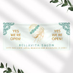 Salon Teal Gold Floral Updo Logo Covid Reopening Banner<br><div class="desc">Salon Teal Gold Floral Updo Logo Covid Reopening Banner. Yes we're open salon reopening banner. Perfect for salon's opening after the covid 19 coronavirus.</div>