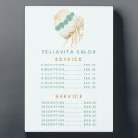 Salon Teal Gold Floral Updo Price Menu Plaque<br><div class="desc">Salon Teal Gold Floral Updo Price Menu Plaque. This professional plaque is a great no-touch way to display your salon services or price list in light of the covid 19 corona virus pandemic. Personalize this custom design with your own text, colours, and logo.</div>