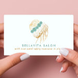 Salon Teal Gold Floral Updo Stylist Covid Safety Business Card<br><div class="desc">Salon Teal Gold Floral Updo Stylist Covid Safety Business Card. "With new Covid safety measures in place." Personalize this custom design with your own text,  logo,  and business details.</div>