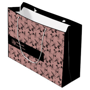 Salon Tools Pattern Logo Motto QR Code Pink Black  Large Gift Bag