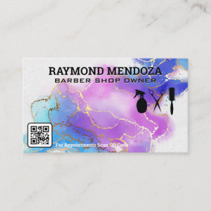 Salon Tools   QR Code   Watercolor Gold Foil Business Card