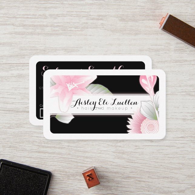 salon vintage floral loyalty punch card (Front/Back In Situ)