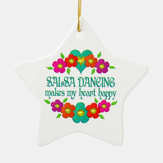 Salsa Dancing Heart Happy Ceramic Ornament (Front)