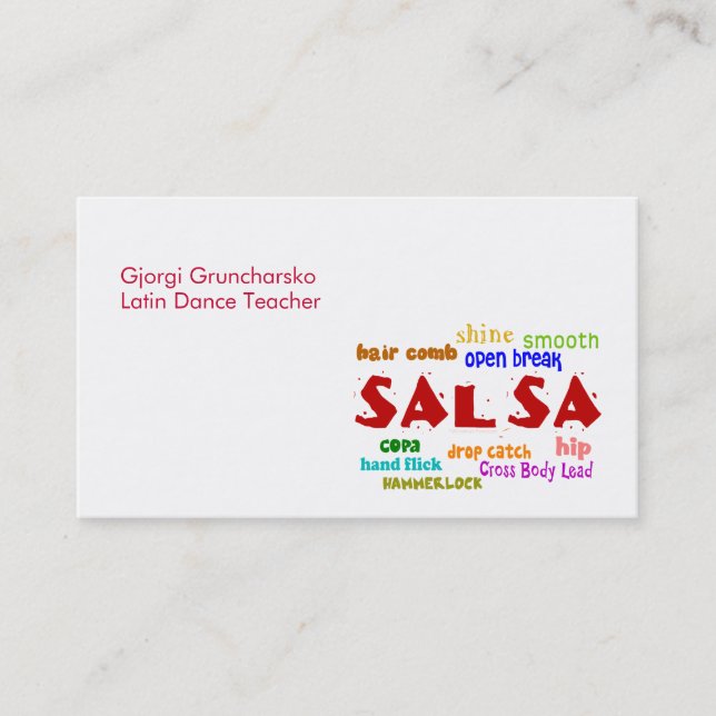 Salsa Dancing Latin Dance Teacher or Dancer Business Card (Front)