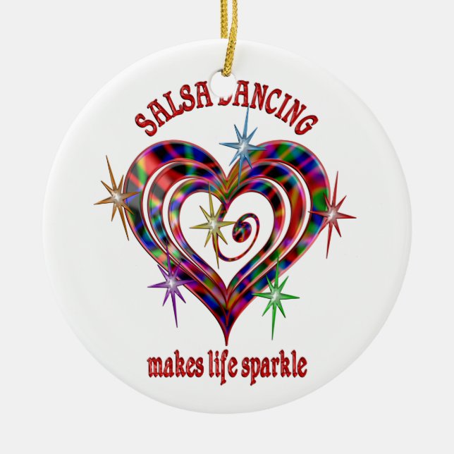 Salsa Dancing Sparkles Ceramic Ornament (Front)