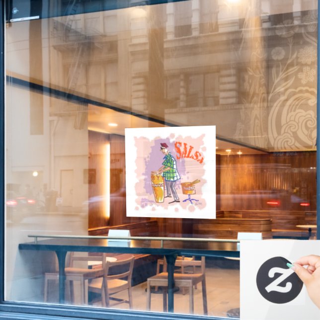 Salsa Drummer I white window cling (Cafe Window)