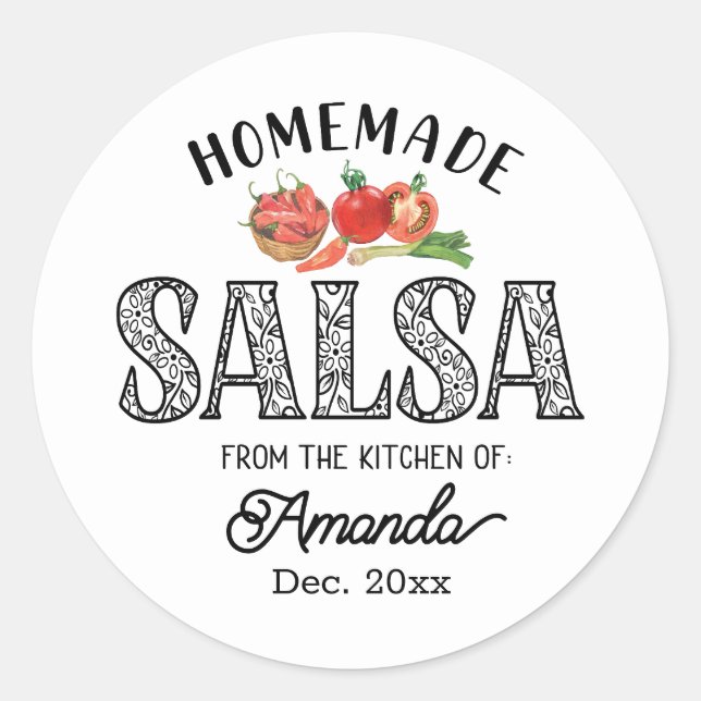 Salsa Homemade From the Kitchen of Name Jar lid Classic Round Sticker (Front)