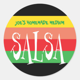 Salsa jar with fun colourful stripes classic round sticker