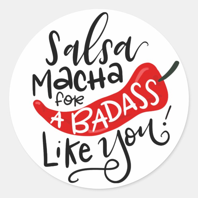 Salsa Macha Food Label, hand letttered Classic Round Sticker (Front)