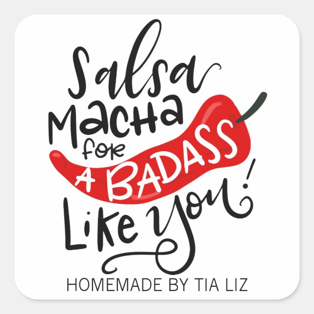 Salsa Macha hand lettered food label (Front)