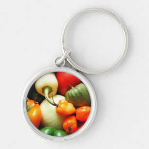 Salsa Vegetables, Tomato, Peppers, Onion Keychain