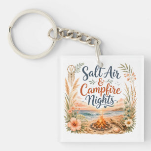 Salt Air & Campfire Nights Beach Bonfire Coastal Keychain