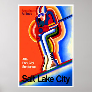 Salt Lake City Art Ski Poster Utah Travel Print