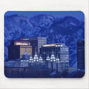 Salt Lake City Downtown Winter Skyline Mouse Pad