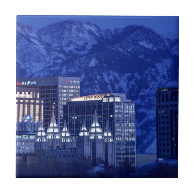 Salt Lake City Downtown Winter Skyline Tile (Front)