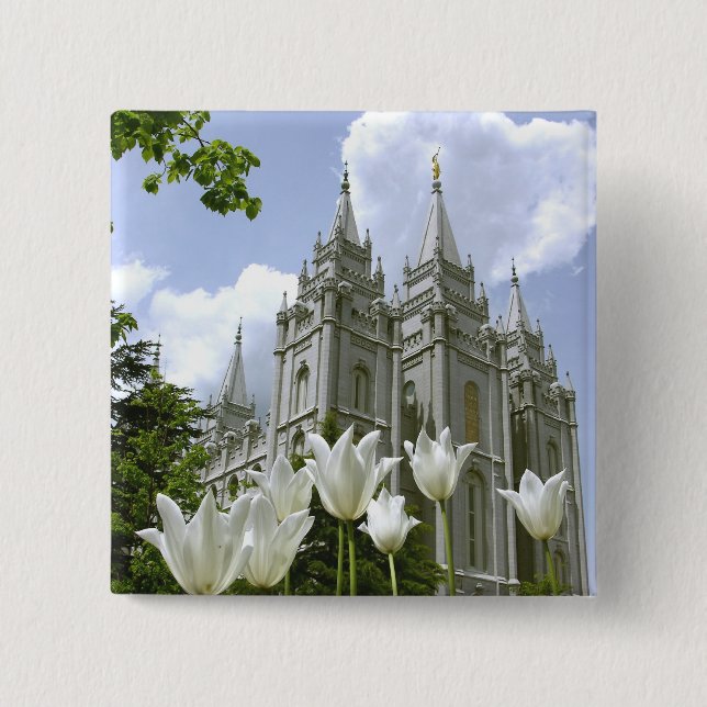 Salt Lake City Mormon Temple 2 Inch Square Button (Front)