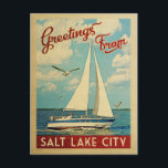 Salt Lake City Sailboat Vintage Travel Utah Postcard<br><div class="desc">This Greetings From Salt Lake City Utah vintage travel nautical design features a boat sailing on the water with seagulls and a blue sky filled with gorgeous puffy white clouds.</div>
