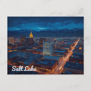 Salt Lake City Skyline Mountain View Postcard