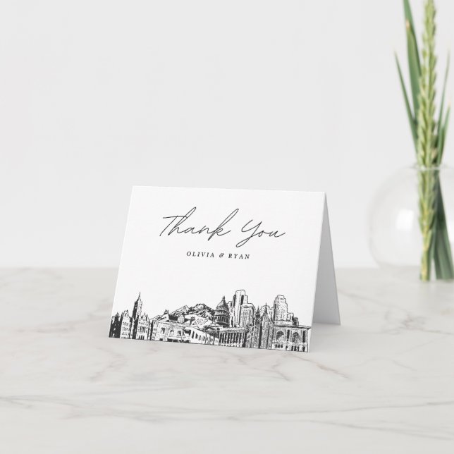 Salt Lake City Skyline Sketch Blank Thank You Card (Front)