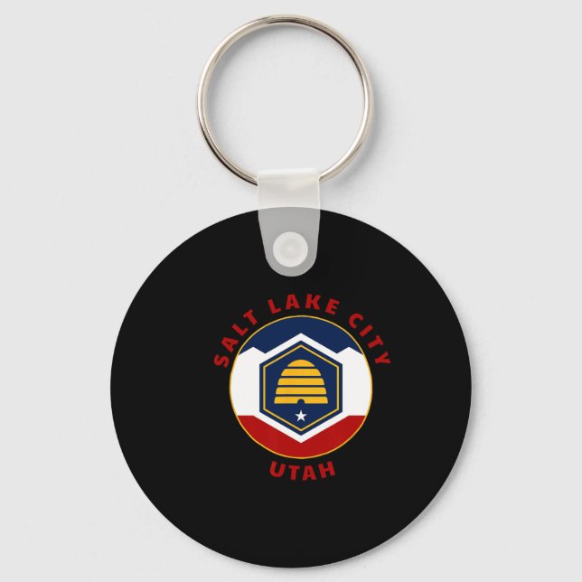 Salt Lake City Utah New Ut Flag Beehive Vacation S Keychain (Front)