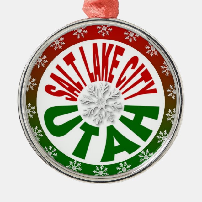 Salt Lake City Utah red green snowflake ornament (Front)