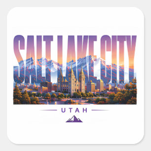 Salt Lake City Utah Skyline Mountain Travel Square Sticker
