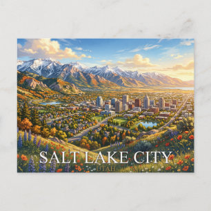 Salt Lake City Utah Travel Mountain Cityscape Postcard