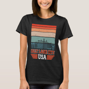 Salt Lake City Utah USA Retro Vintage Sunset Skyli T-Shirt
