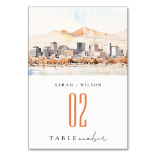 Salt Lake City, Utah Watercolor Landscape Wedding Table Number
