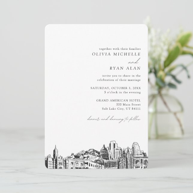 Salt Lake City Wedding Elegant Skyline Invitation (Standing Front)