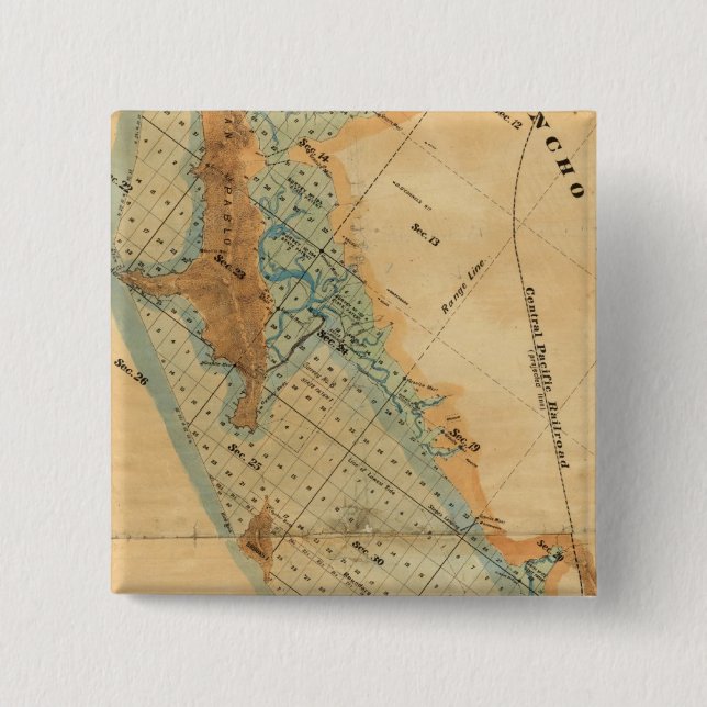 Salt marsh and tide lands map 2 inch square button (Front)