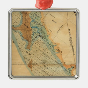 Salt marsh and tide lands map metal ornament