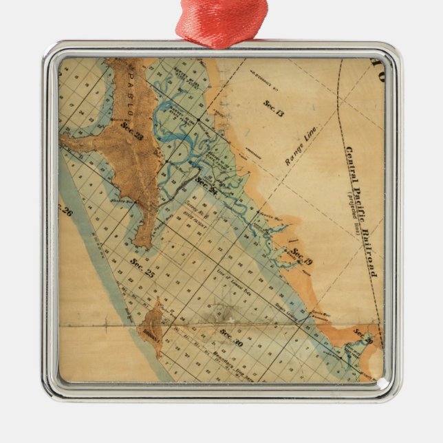 Salt marsh and tide lands map metal ornament (Front)