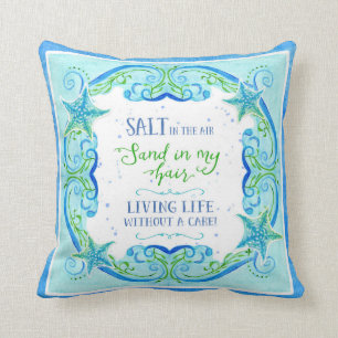 Salt n Sand Sea Starfish Swirl Ocean Watercolor Throw Pillow