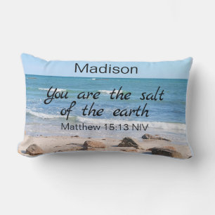 Salt of the Earth Photo of Ocean Bible Verse Lumbar Pillow