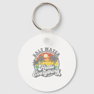 Salt Water Heals Everything Funny Retro Beach Wome Keychain