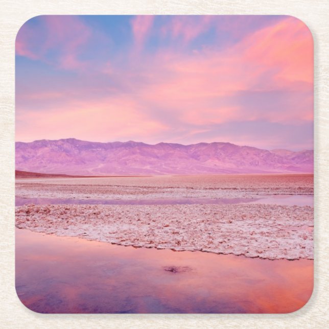 Salt Water Lake, Badwater, Death Valley Square Paper Coaster (Front)