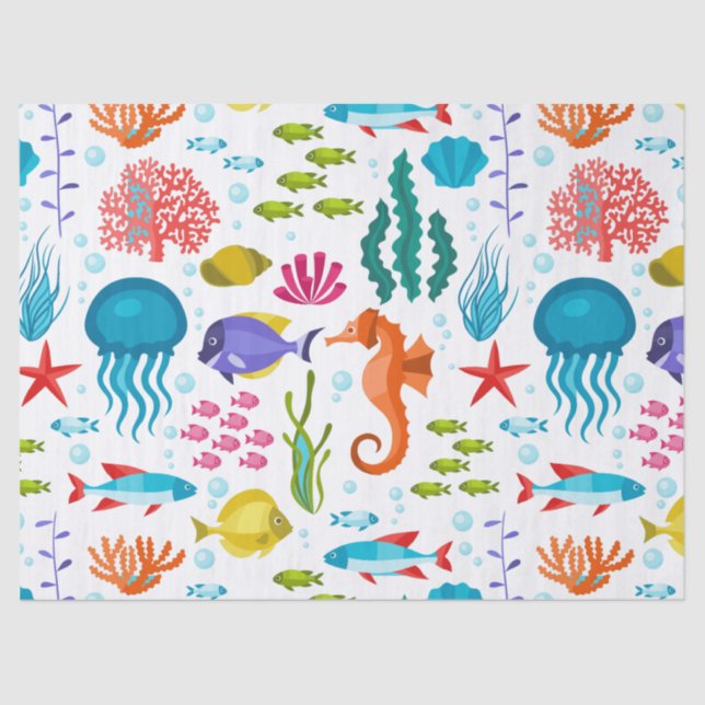 Salt water marine animals and life illustration tissue paper (Front)