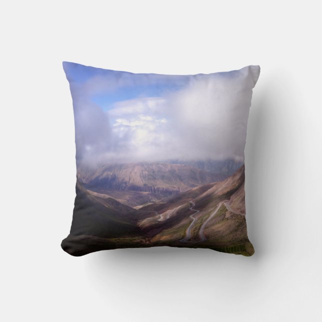 Salta Mountain Serpentine Road With Low Clouds Throw Pillow (Front)