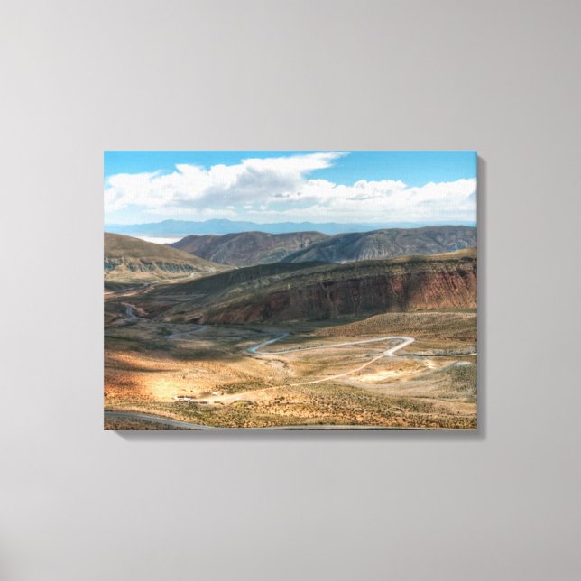 Salta Serpentine Road And Salt Flats In Distance Canvas Print (Front)