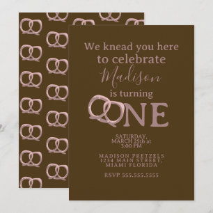 Salted Pretzel Twist 1st Birthday Party Invitation