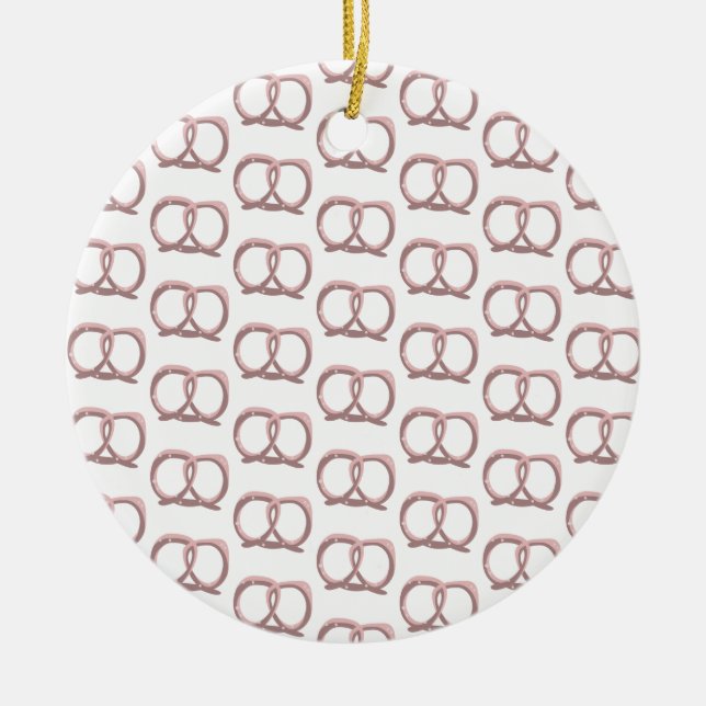 Salted Pretzel Twist Pattern Pink  Ceramic Ornament (Front)