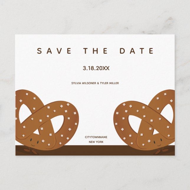 Salted Pretzels Illustration Save the Date Announcement Postcard (Front)