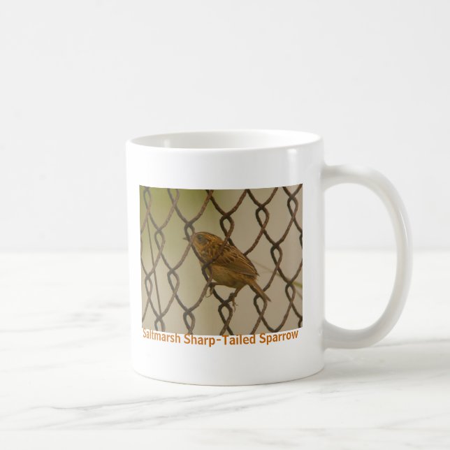 Saltmarsh Sharp-Tailed Sparrow fence 2, Birdwat... Coffee Mug (Right)