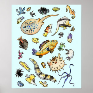 Saltwater Aquarium Fish Watercolor Poster